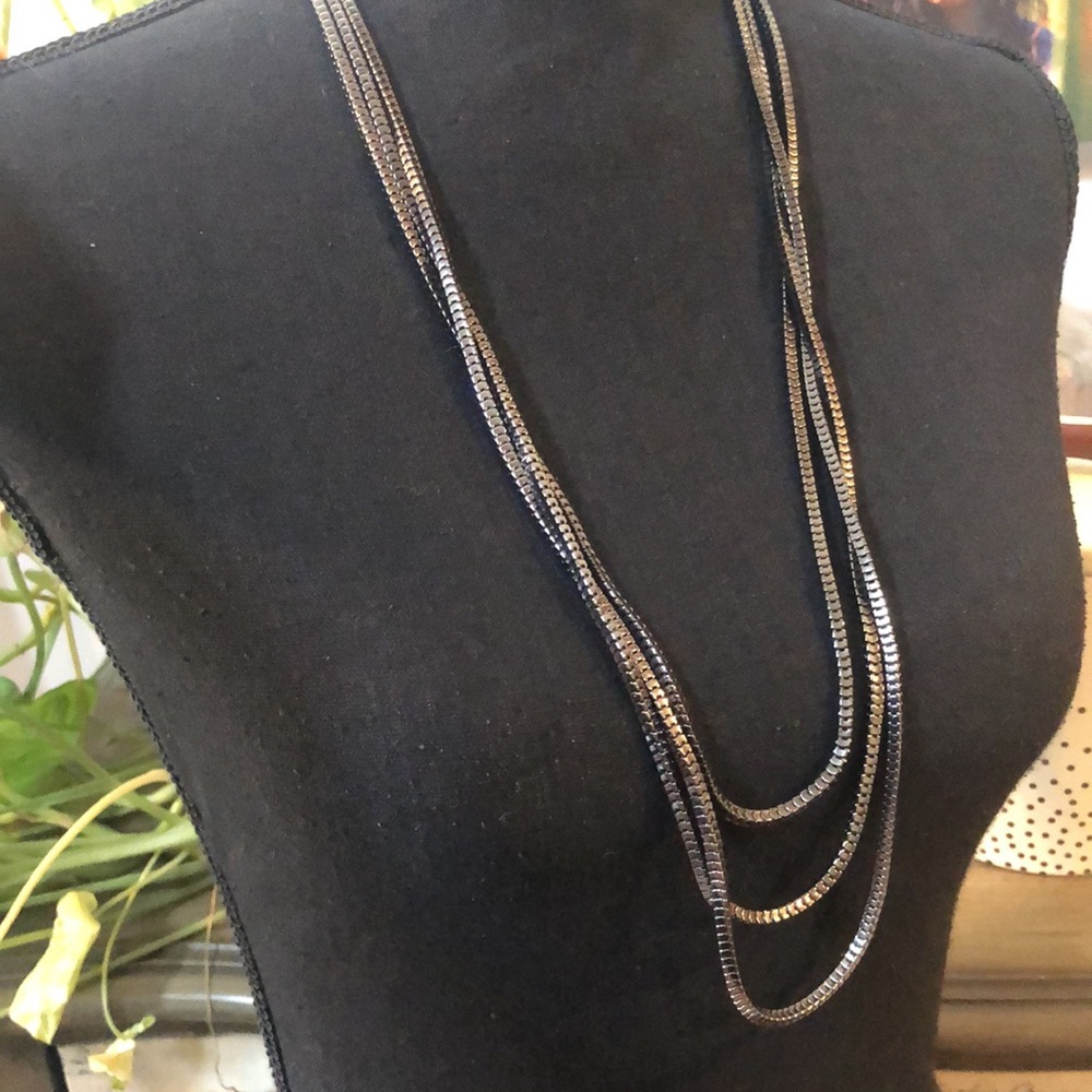 MULTI STRAND GUN METAL FINISH BOX CHAIN NECKLACE